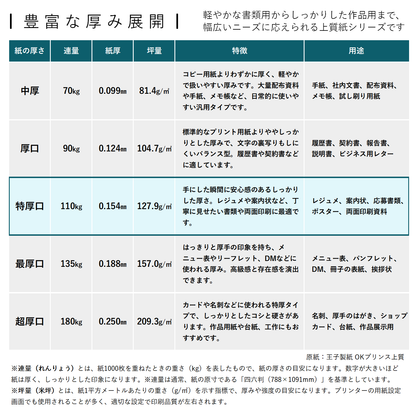 コピー用紙 上質紙 【特厚口】 110kg A3 50枚 印刷 プリンター用紙 55287